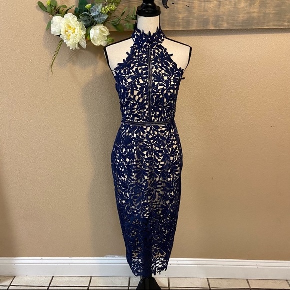 NWOT Lulus Divine Destiny Navy Blue Lace Midi Dress - Picture 11 of 17